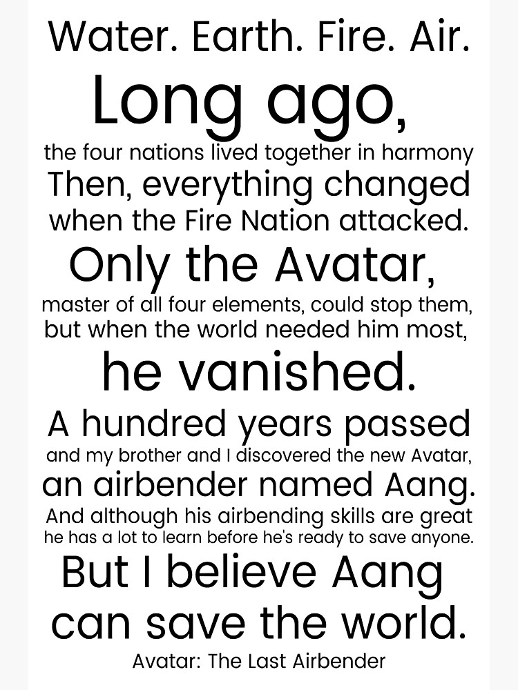 "The Last Airbender Opening Speech" Sticker for Sale by ELYSSIA89