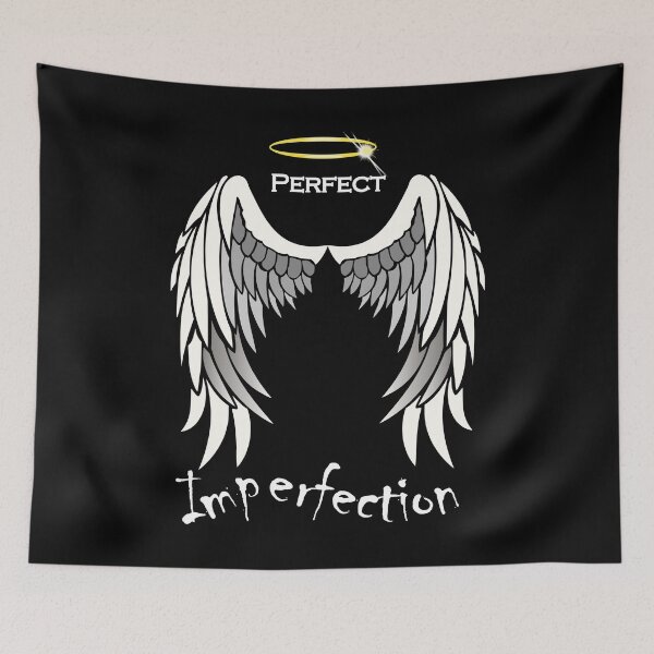 Item preview, Perfect Imperfection (White angel wings and halo on black) designed and sold by MyThingNow.