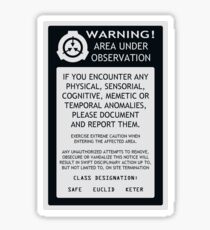 SCP Area Under Observation Sign Sticker