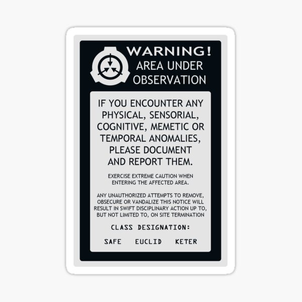 SCP Area Under Observation Sign Sticker