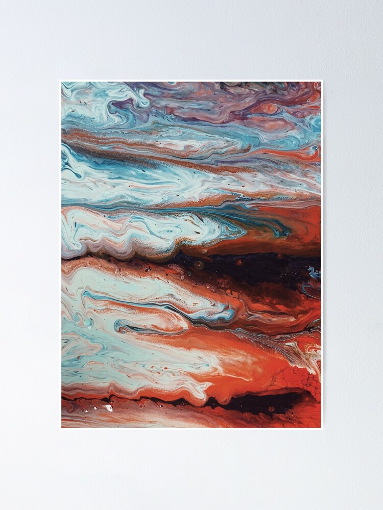 "Beautiful red, white, blue marble abstract liquid art " Poster by