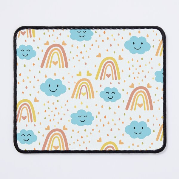 Item preview, Yellow and Coral Boho Rainbow pattern with Cute smiling clouds and raindrops designed and sold by Yasminepatterns .