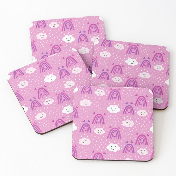 Item preview,  Rainbow pattern in pink and purple  with Cute smiling clouds and raindrops  designed and sold by Yasminepatterns .