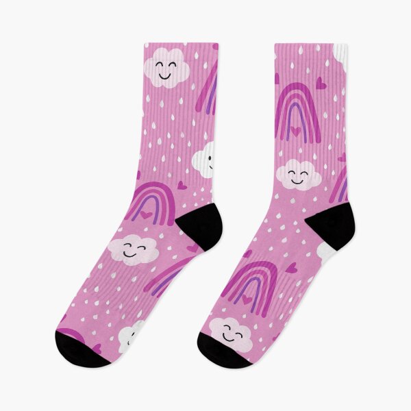 Item preview,  Rainbow pattern in pink and purple  with Cute smiling clouds and raindrops  designed and sold by Yasminepatterns .