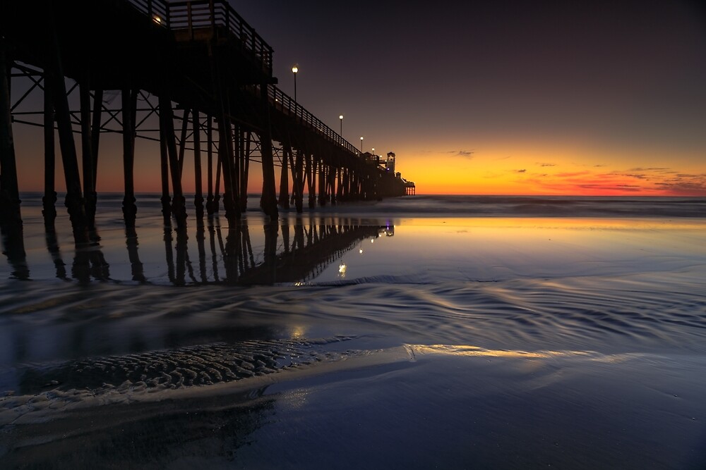 "Oceanside Pier Sunset Low Tide" by photosbyflood Redbubble