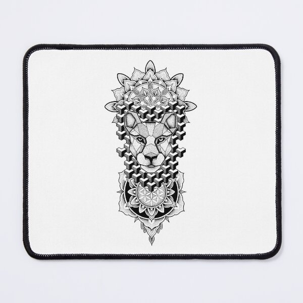 Item preview, Lioness mandala in pen and ink dotwork designed and sold by René Voortwist Pen and Ink art.
