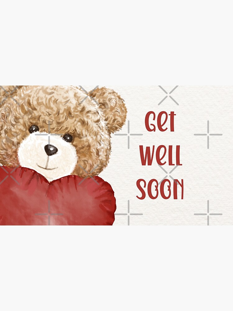 Get Well Soon - Watercolour Teddy Bear and Heart | Greeting Card