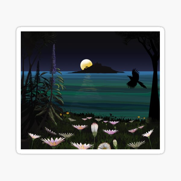 Aperçu de l'œuvre Pleine lune sur St Michael's Mount, Cornwall créée et vendue par WildBirdArt.