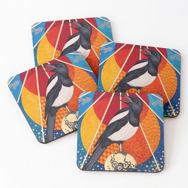 Item preview, Mixed media occult tarot magpie painting designed and sold by RedFinchDesigns.