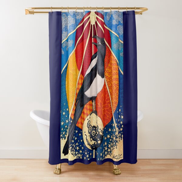 Disover Mixed media occult tarot magpie painting Shower Curtain