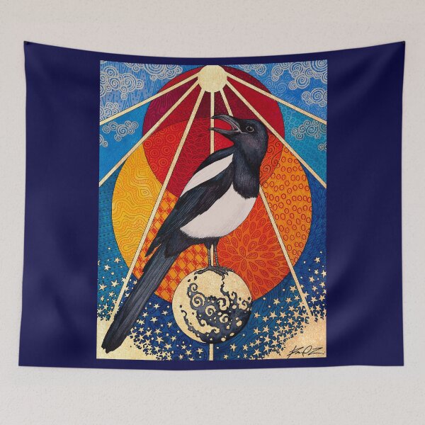 Item preview, Mixed media occult tarot magpie painting designed and sold by RedFinchDesigns.