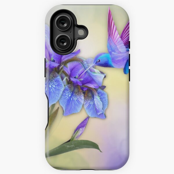 Aperçu de l'œuvre Colibri sur Iris bleu/violet créée et vendue par MoragBates.