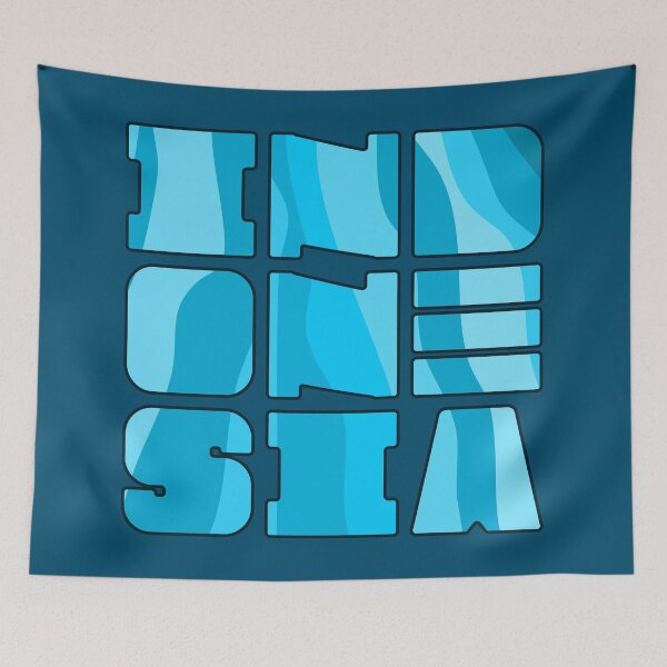 Item preview, Indonesia Text Art Abstract Waterfall Blue designed and sold by cashewdays.
