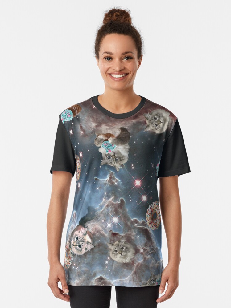 Alternate view of Cupcake Donut Space Cat Graphic T-Shirt