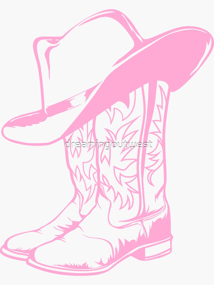 "Pastel baby pink cowgirl boots with cowboy hat " Sticker for Sale by dreamingoutwest Redbubble
