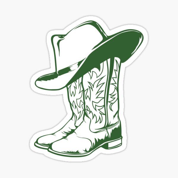 Aperçu de l'œuvre Bottes de cow-boy vertes avec chapeau de cow-boy créée et vendue par dreamingoutwest.