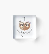 Cute Valentine Sloths Love Hat and Bow Acrylic Block