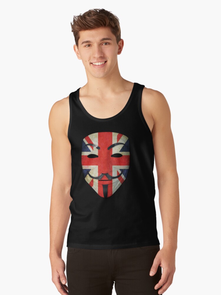 Thumbnail 1 of 3, Tank Top, Anonymous Mask UK Flag designed and sold by ScorpTech.
