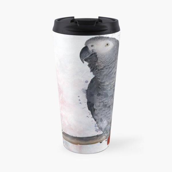 African Grey Watercolor Travel Mug