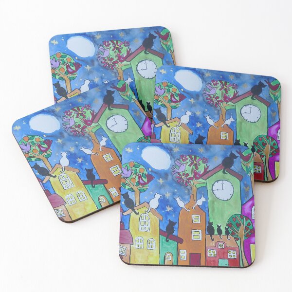 Item preview, Black and White Cats on Colourful Roofs Moon Gazing designed and sold by Casimirasart.