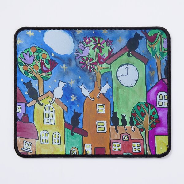 Item preview, Black and White Cats on Colourful Roofs Moon Gazing designed and sold by Casimirasart.