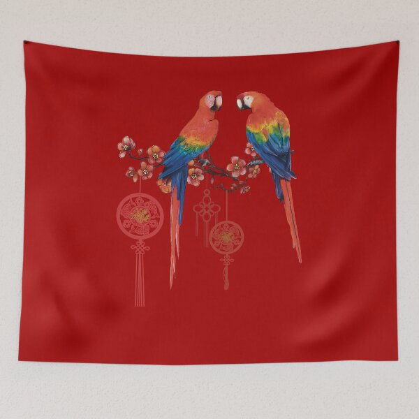 Item preview, happy chinese new year macaw parrot digital watercolor painting designed and sold by Apostrophe8.