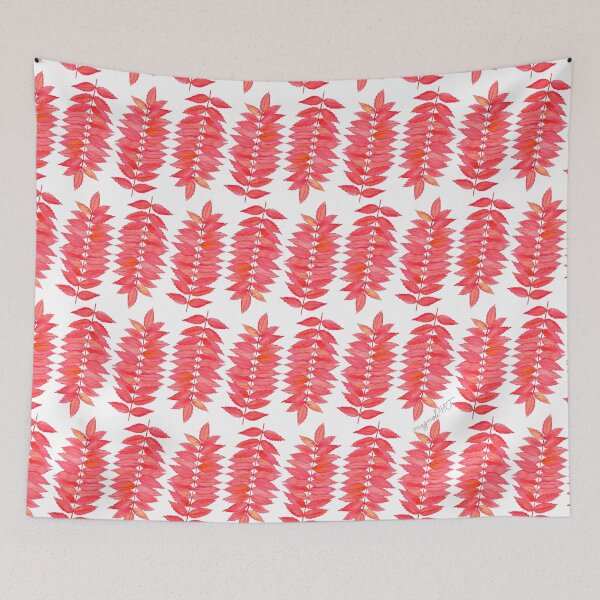 Item preview, Red Staghorn sumac leaves, botanical watercolor designed and sold by magnoliART botanical_kata.