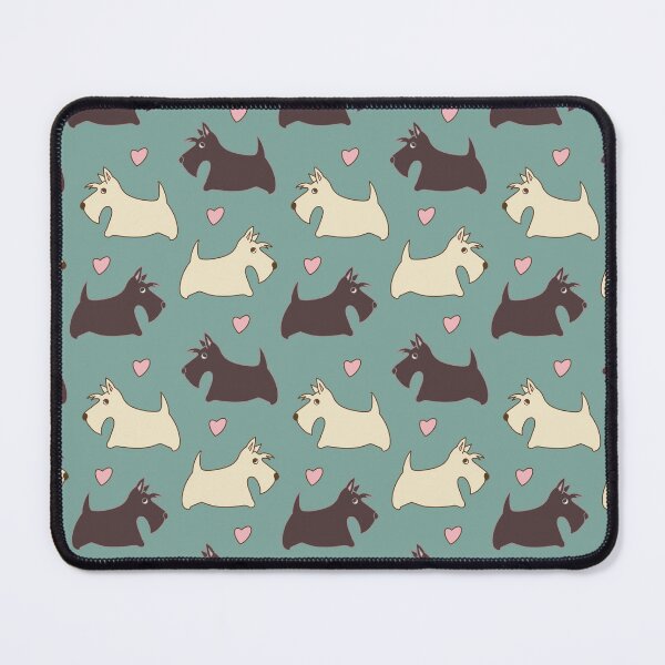 Item preview, Black and wheat Scotty dogs with hearts on a turquoise background designed and sold by RiazanovaArt.