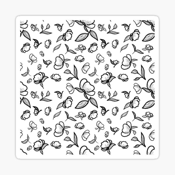 White & Black Floral Botanical Pattern Sticker