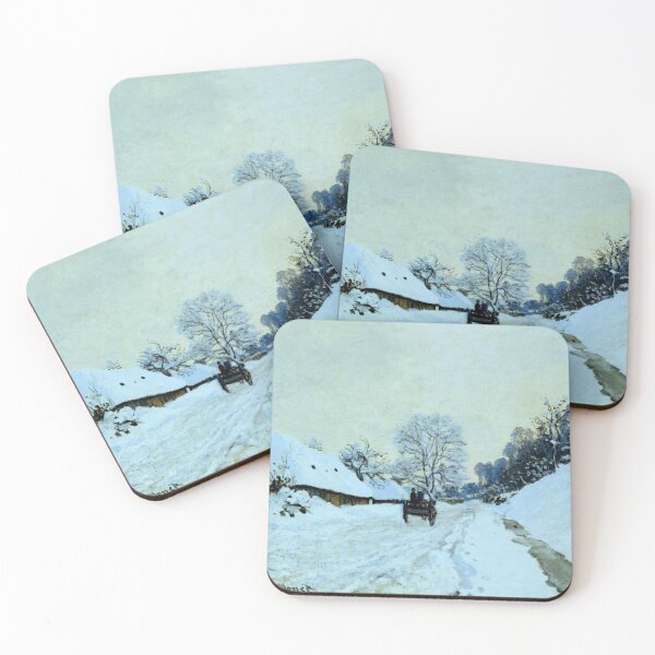 Item preview, Un carro de Claude Monet en el camino cubierto de nieve con la granja de Saint Simeon designed and sold by mosfunky.