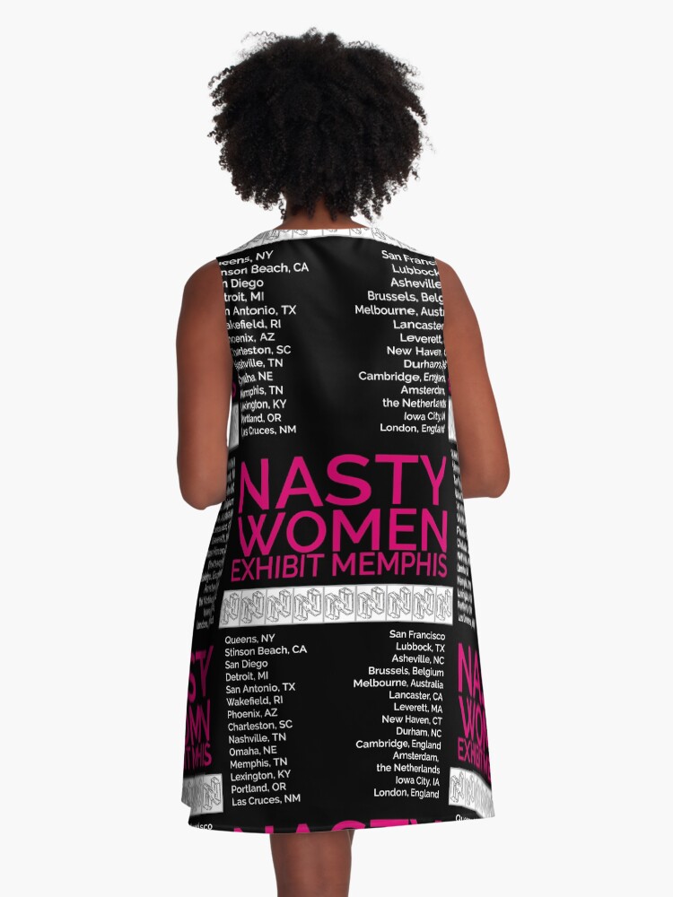 Thumbnail 3 of 4, A-Line Dress, Nasty Women Exhibit Memphis 27 Cities Black designed and sold by pukachelle.