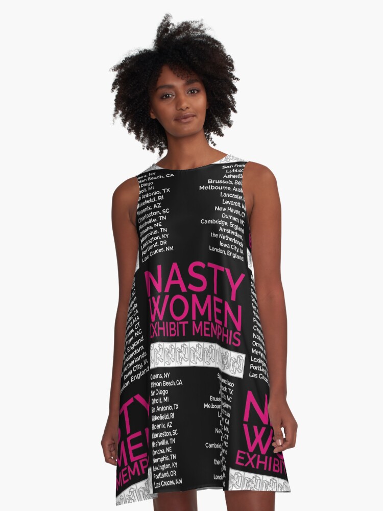 Thumbnail 1 of 4, A-Line Dress, Nasty Women Exhibit Memphis 27 Cities Black designed and sold by pukachelle.