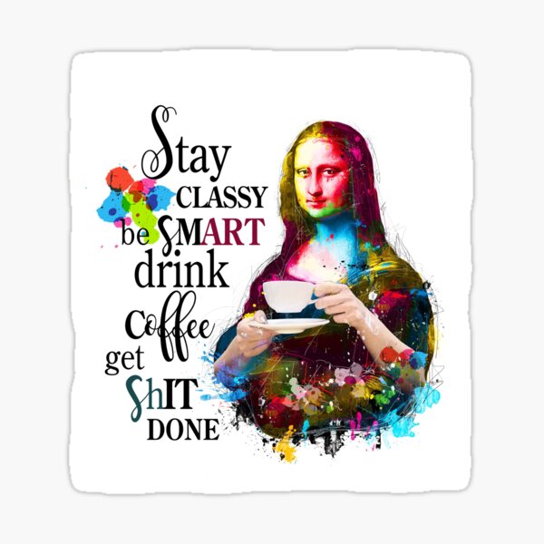 mona lisa drinking coffee