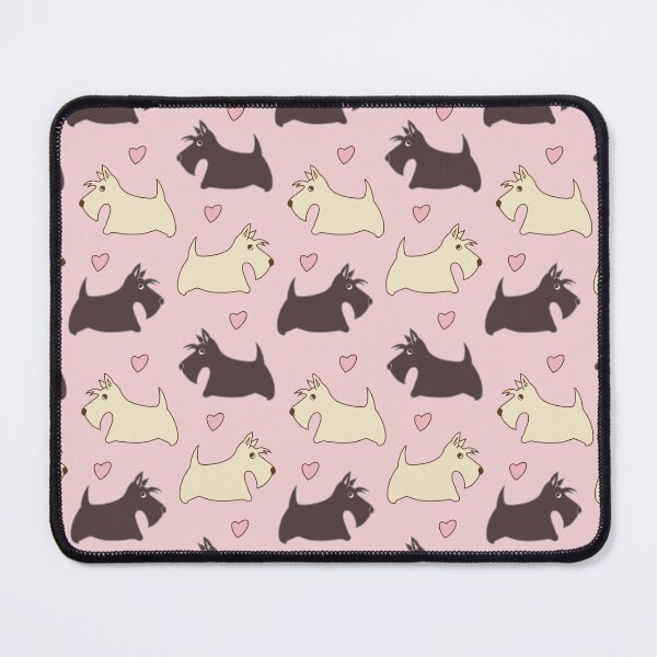 Item preview, Black and wheat Scotty dogs with hearts on a soft pink background designed and sold by RiazanovaArt.
