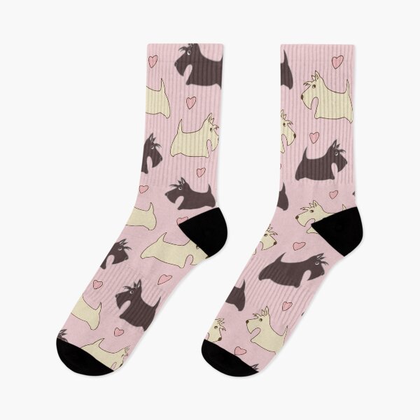 Item preview, Black and wheat Scotty dogs with hearts on a soft pink background designed and sold by RiazanovaArt.