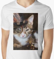 Steampunk Funny Cute Cat Men's V-Neck T-Shirt
