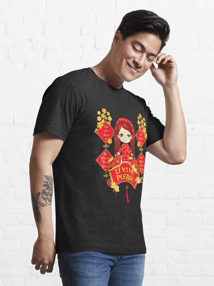 Womens Li Xi Me Please Vietnamese 2024 Red Cute Ao Dai Girl Flowers V-Neck  T-Shirt Essential T-Shirt for Sale by JustBreakIt