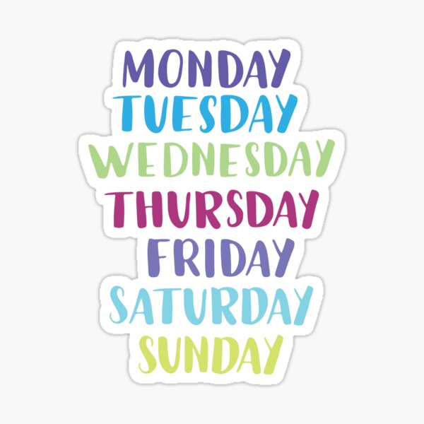 Colorful 7 Days of the Week with Black Background Sticker
