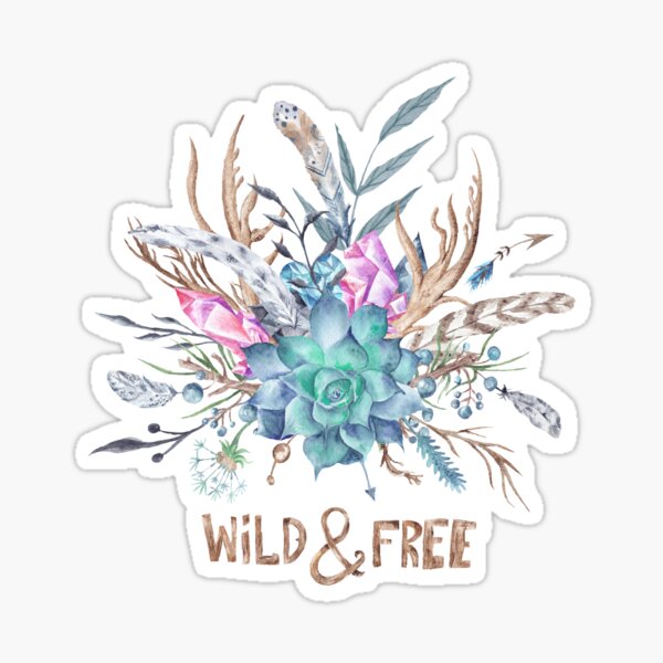 Wild and Free Boho Watercolor Illustration Sticker