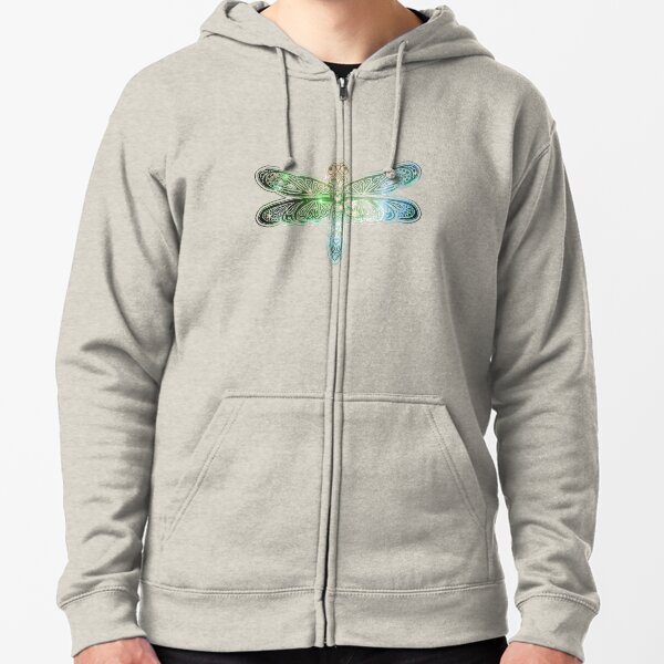 Stellar Dragonfly - Turquoise / Green Zipped Hoodie