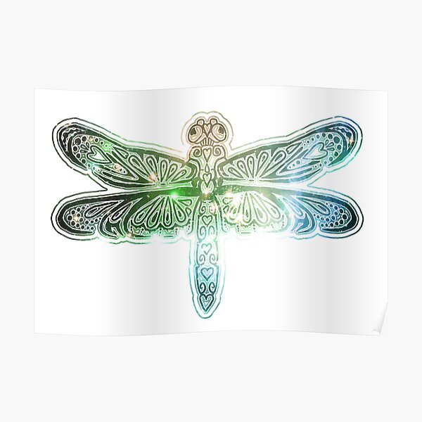 Stellar Dragonfly - Turquoise / Green Poster
