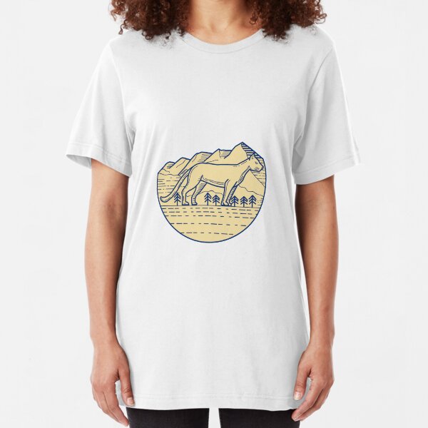 Cougar Mountain Lion Tree Mono Line Slim Fit T-Shirt