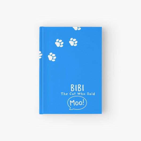 Bibi the cat pawprints on bright blue Hardcover Journal