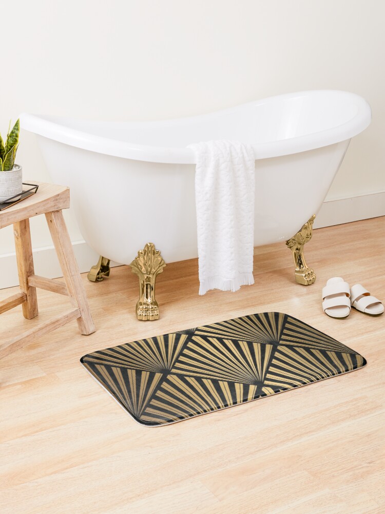 Thumbnail 1 of 6, Bath Mat, Elegant gold black Art Deco fan pattern,vintage retro pattern designed and sold by love999.
