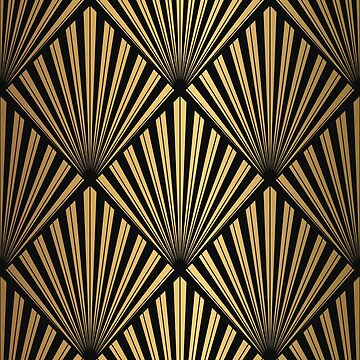 Artwork thumbnail, Elegant gold black Art Deco fan pattern,vintage retro pattern by love999