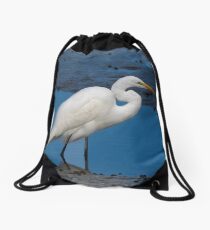 Egret Portrait Drawstring Bag