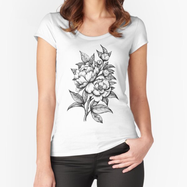 PEONIES - Lineart Fitted Scoop T-Shirt