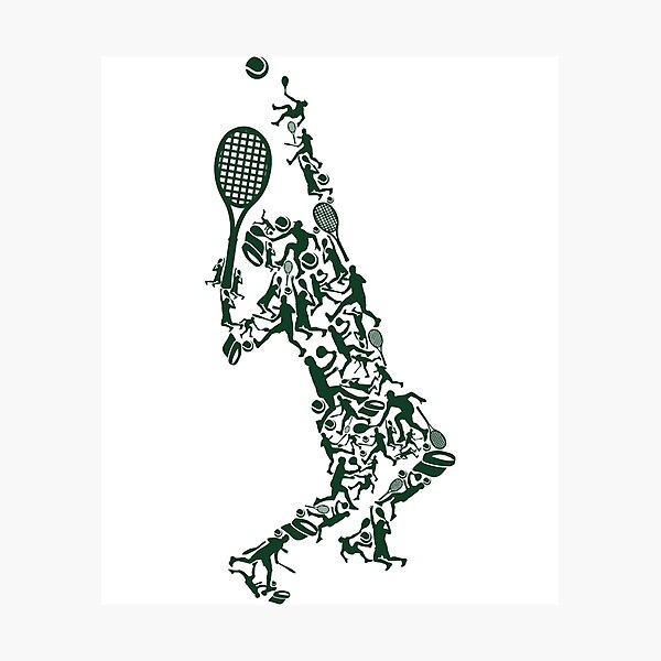 "Tennis Player Positions Balls Racket in drawing" Photographic Print