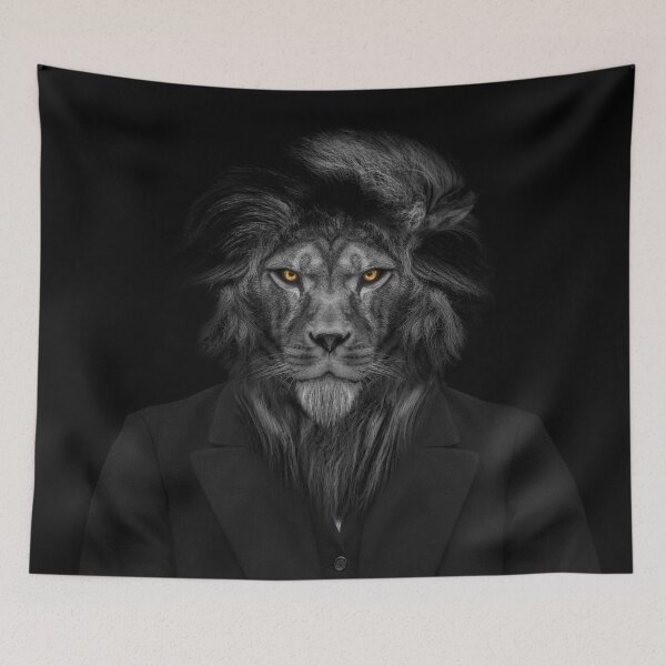 Item preview, Man in the form of a Lion , The lion person , animal face isolated black white designed and sold by MarketVisionAV.