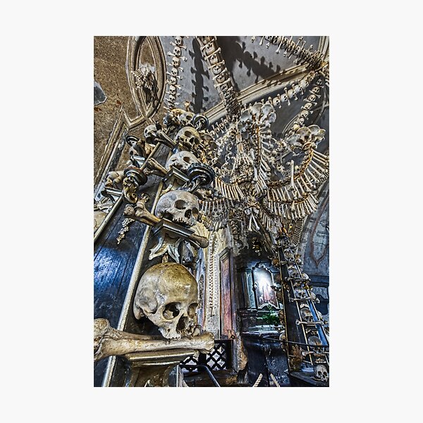 Sedlec Ossuary Column Photo Art, Skull Bone Church Photographic Print